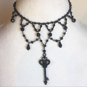 Victorian scalloped necklace with rhinestone key